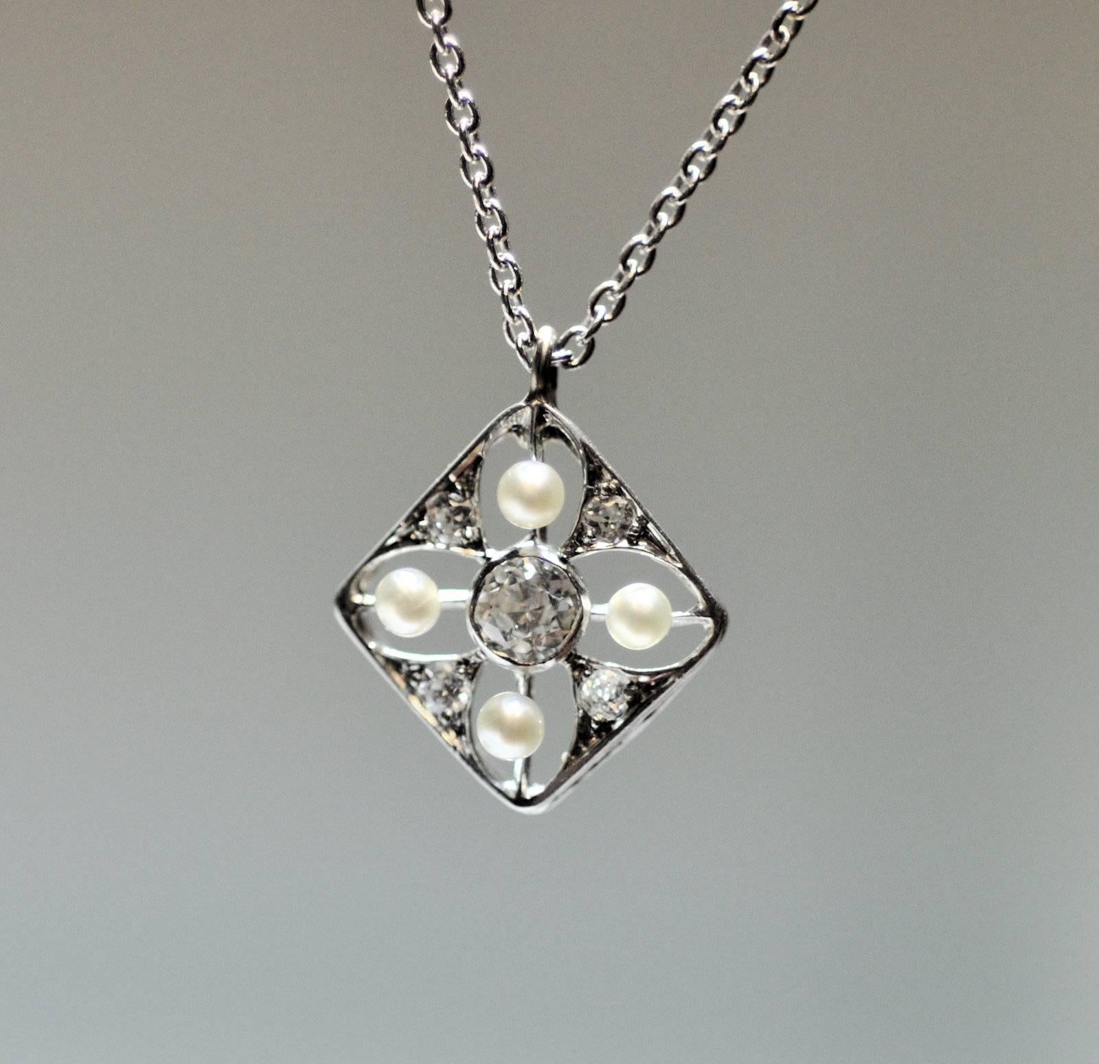 Edwardian Antique Seed Pearl Diamond Platinum Pendant