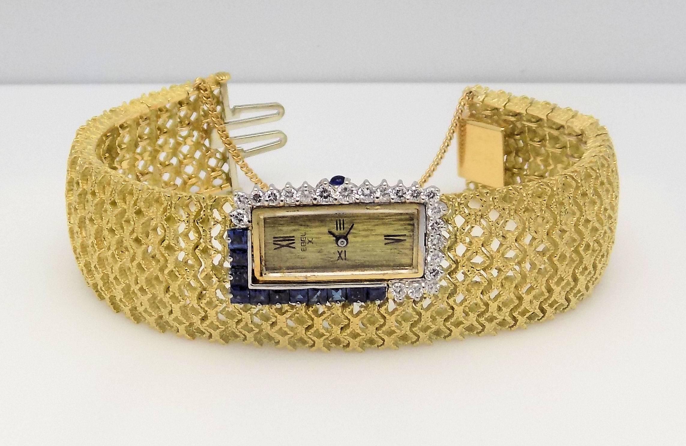 Ebel Ladies Yellow Gold Diamond Bracelet Wristwatch In Excellent Condition For Sale In Dallas, TX