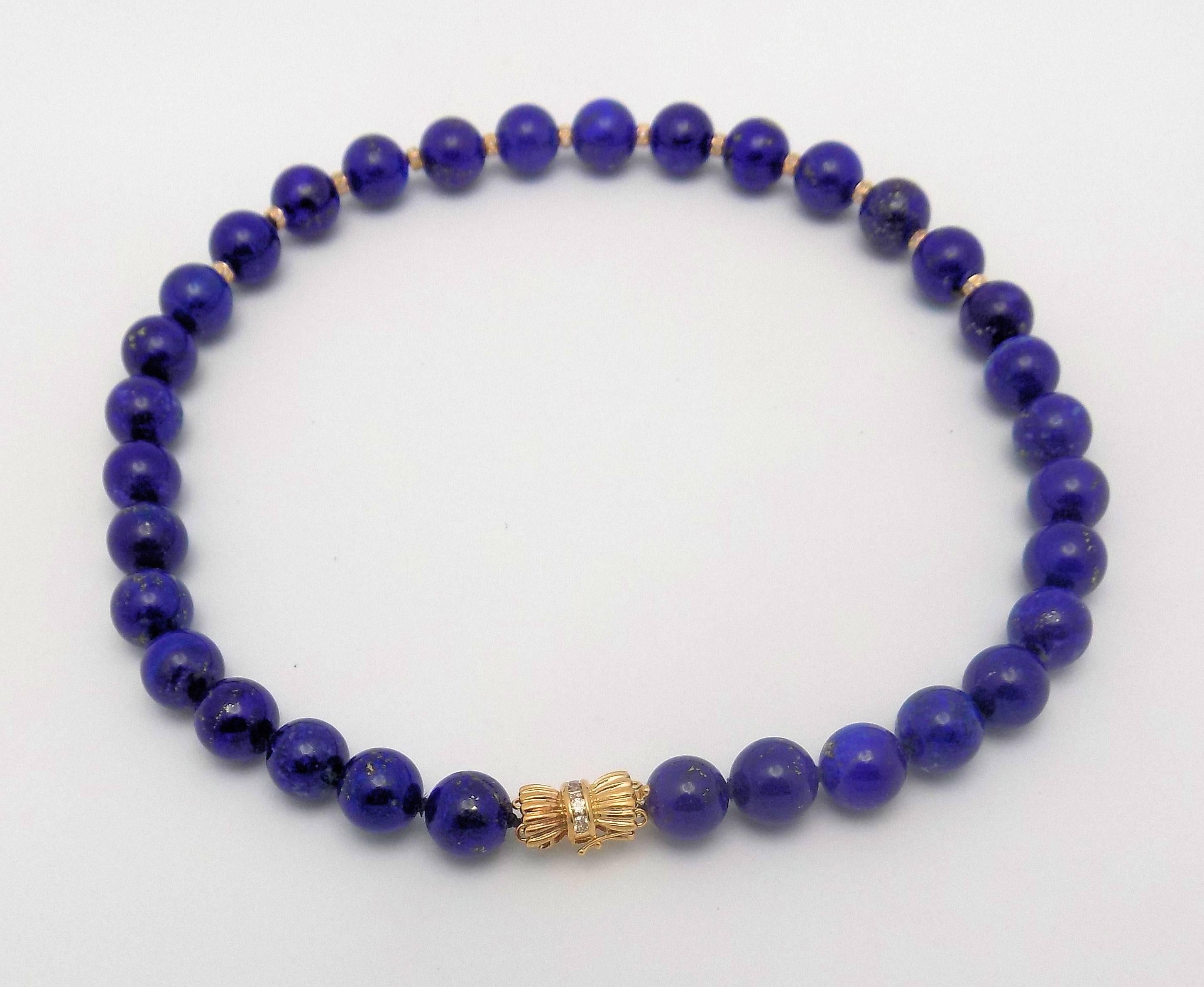 Women's Fine Strand Lapis Lazuli Beads with Diamond Set Rondelles and Clasp