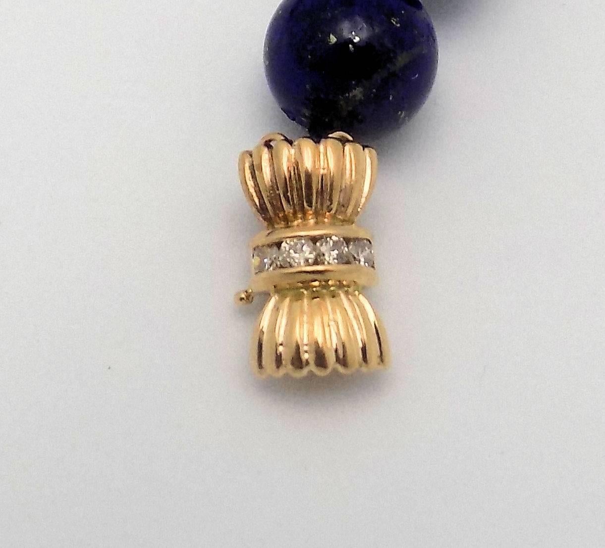 Fine Strand Lapis Lazuli Beads with Diamond Set Rondelles and Clasp 2