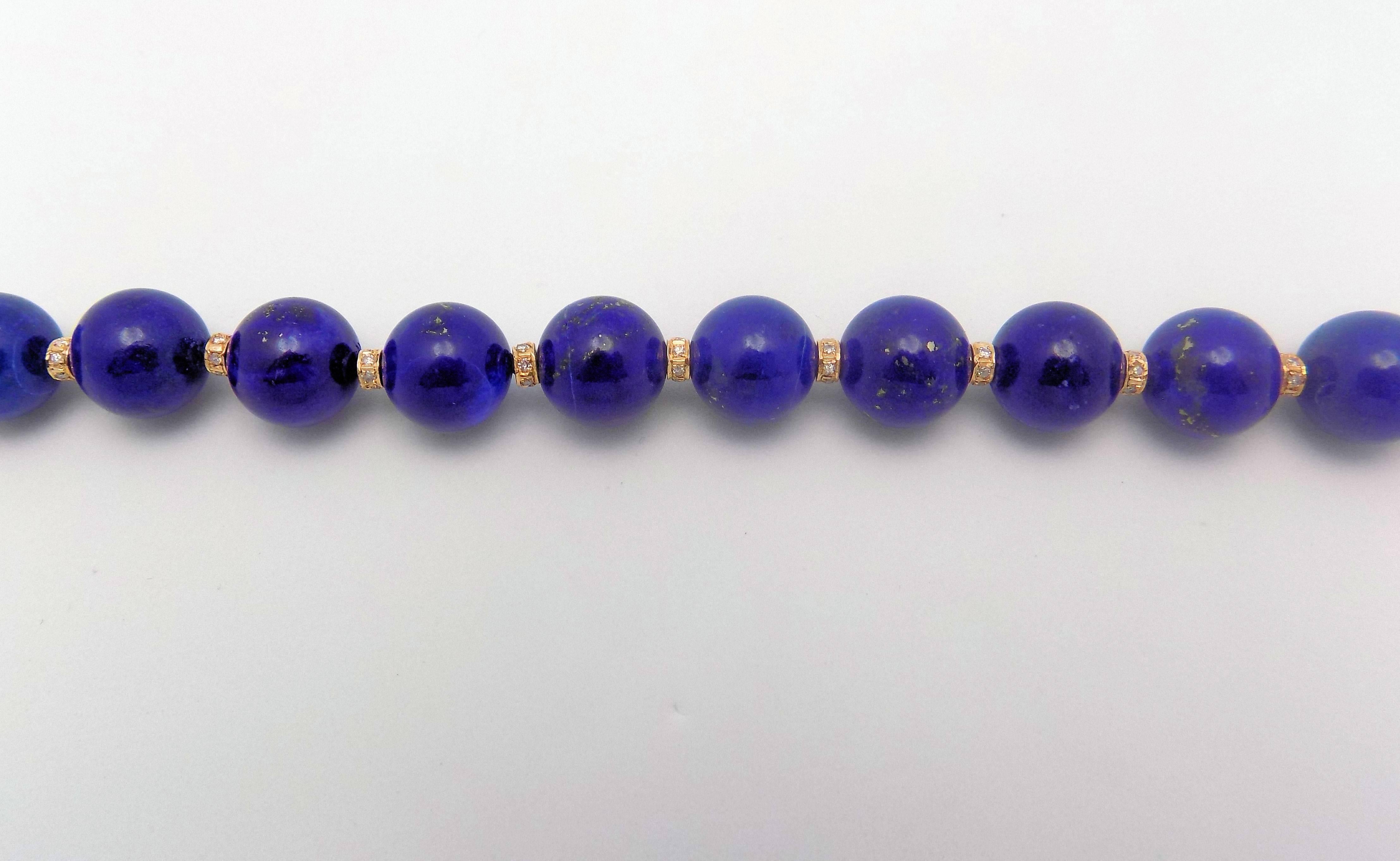Fine Strand Lapis Lazuli Beads with Diamond Set Rondelles and Clasp 3