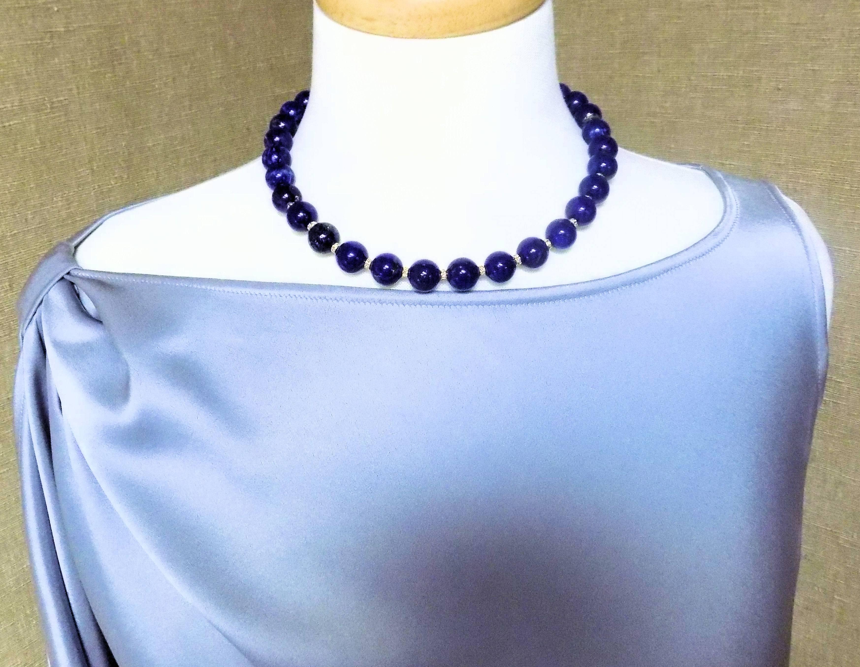 Fine Strand Lapis Lazuli Beads with Diamond Set Rondelles and Clasp 5