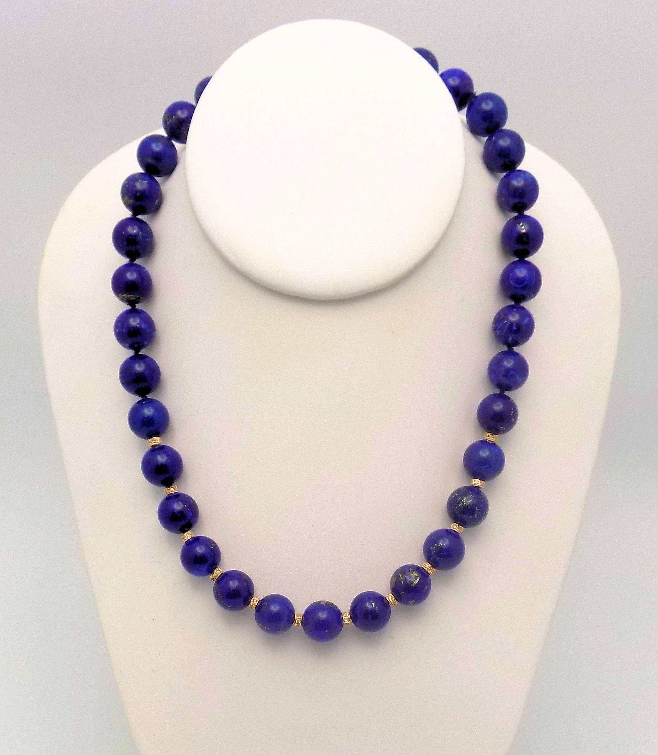 Fine Strand Lapis Lazuli Beads with Diamond Set Rondelles and Clasp 6