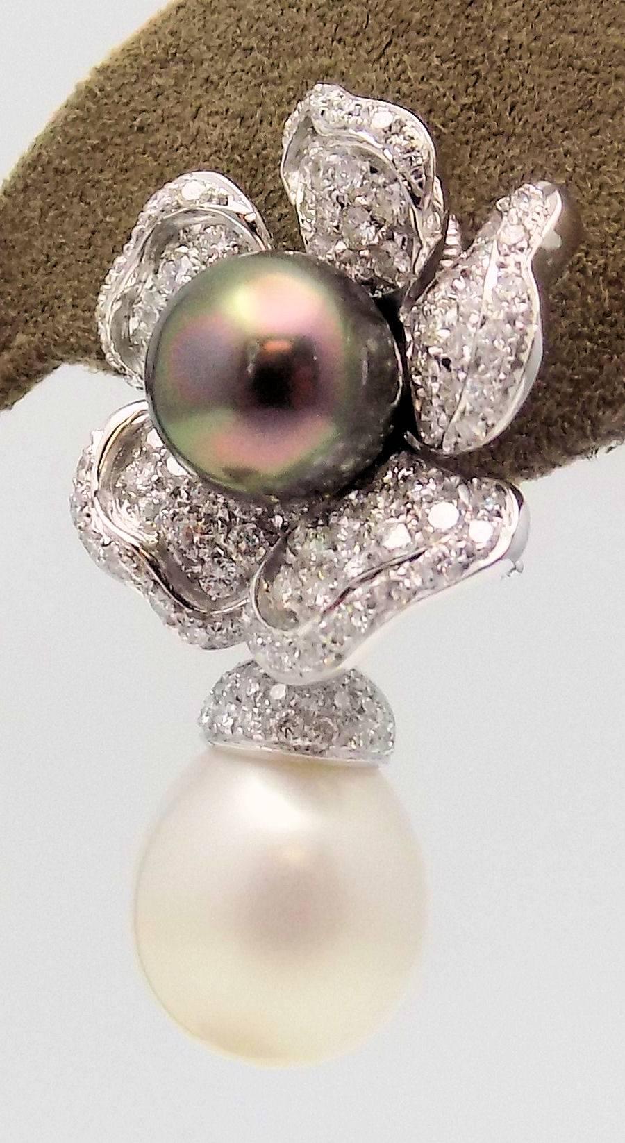 Women's Tahitian and South Sea Pearl Diamond Removable Drop Italian Earrings For Sale