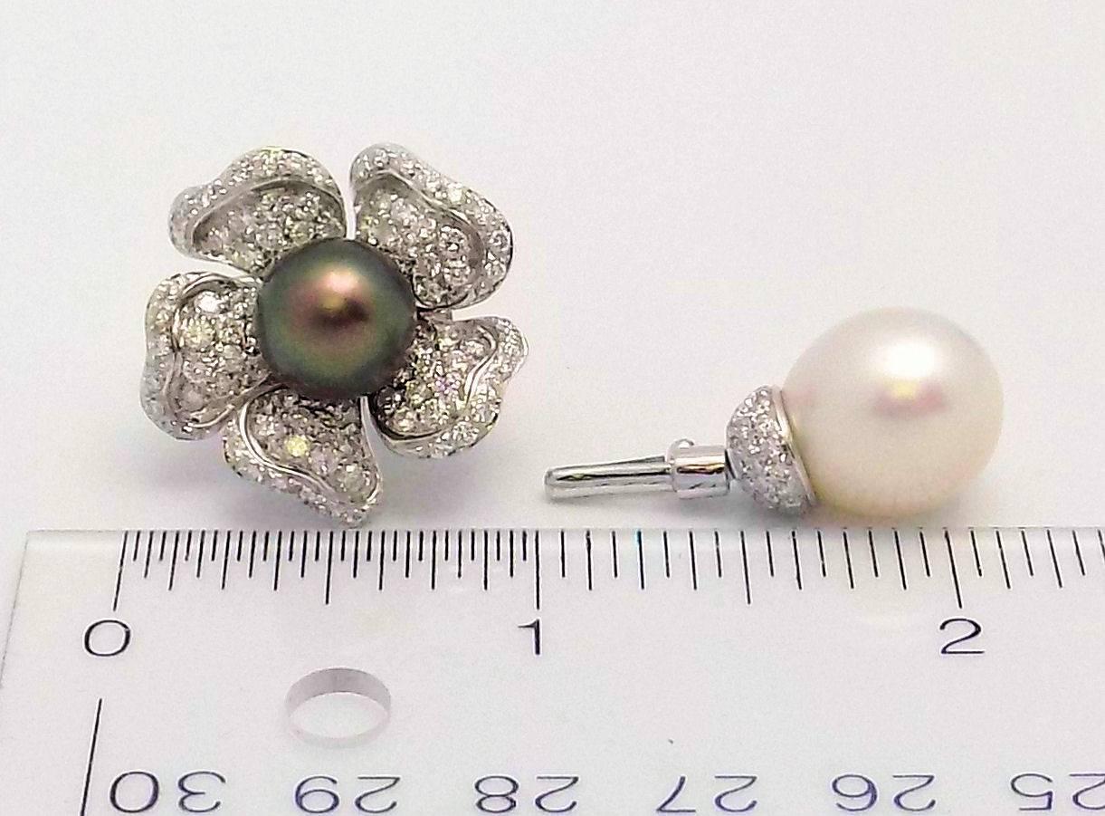 Tahitian and South Sea Pearl Diamond Removable Drop Italian Earrings For Sale 2