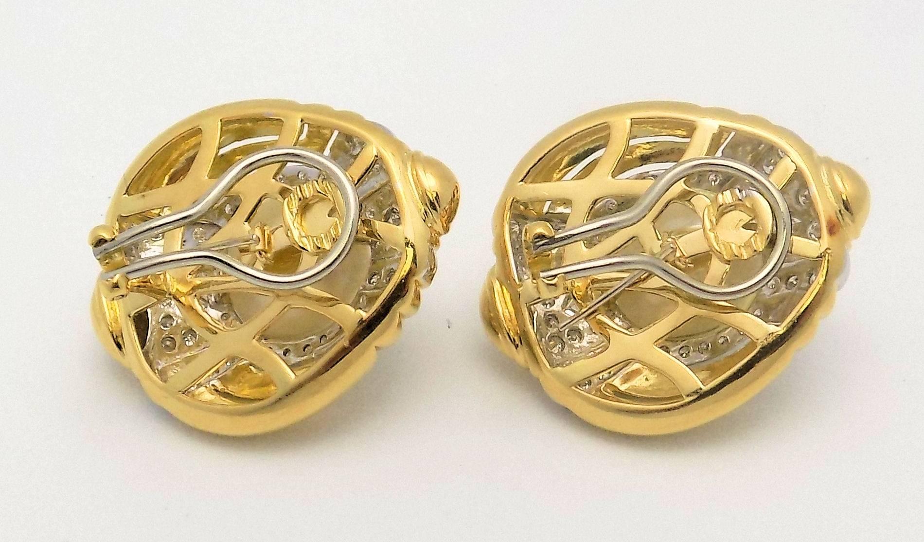 Mabe Pearl  Diamond Gold Earrings. For Sale 1