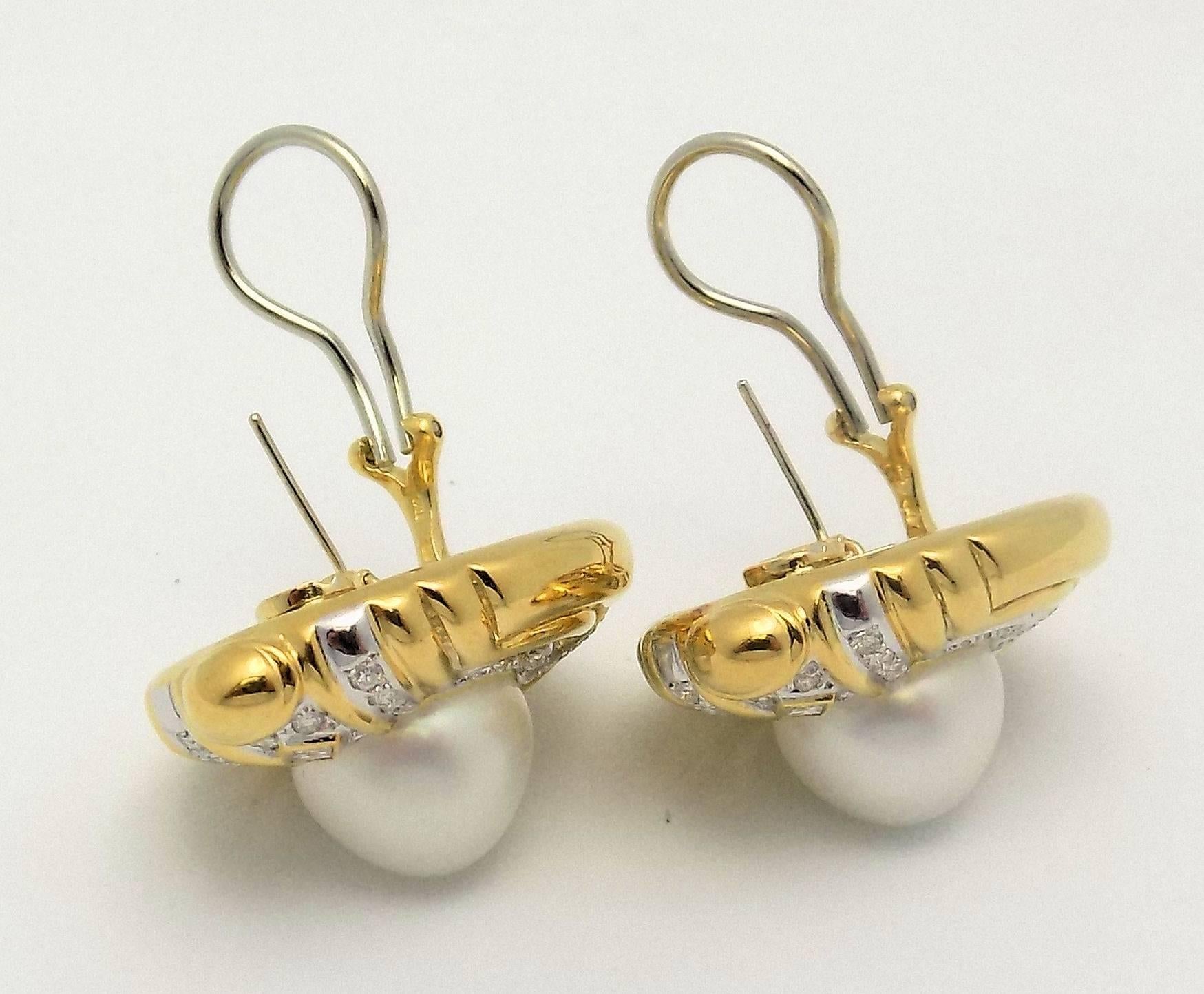  Mabe Pearl  Diamond Gold Earrings.  For Sale 2