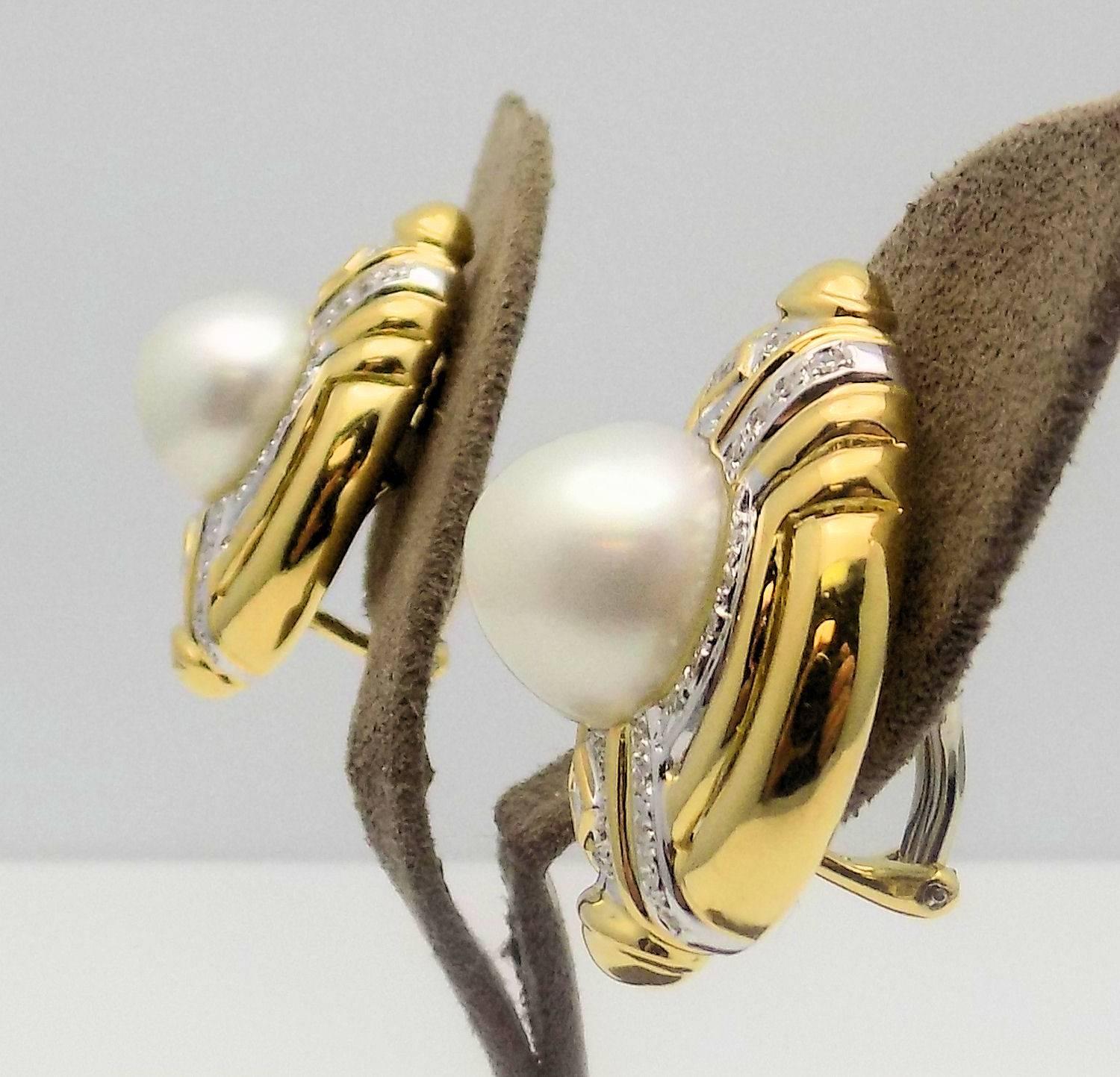 Mabe Pearl  Diamond Gold Earrings. For Sale 3