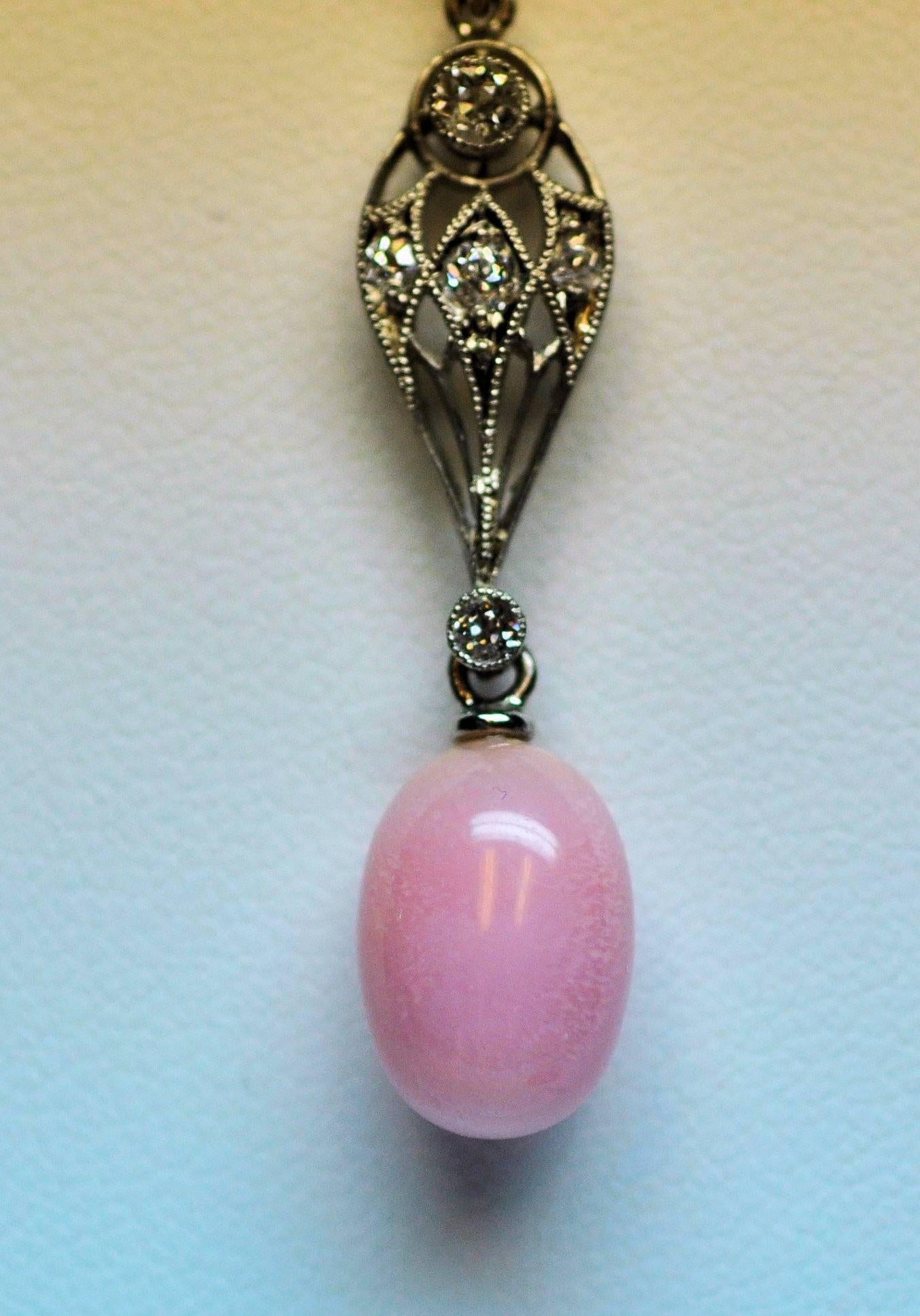 Rare Vibrant Pink Natural Oval Conch Pearl GIA Diamond Platinum Pendant ...