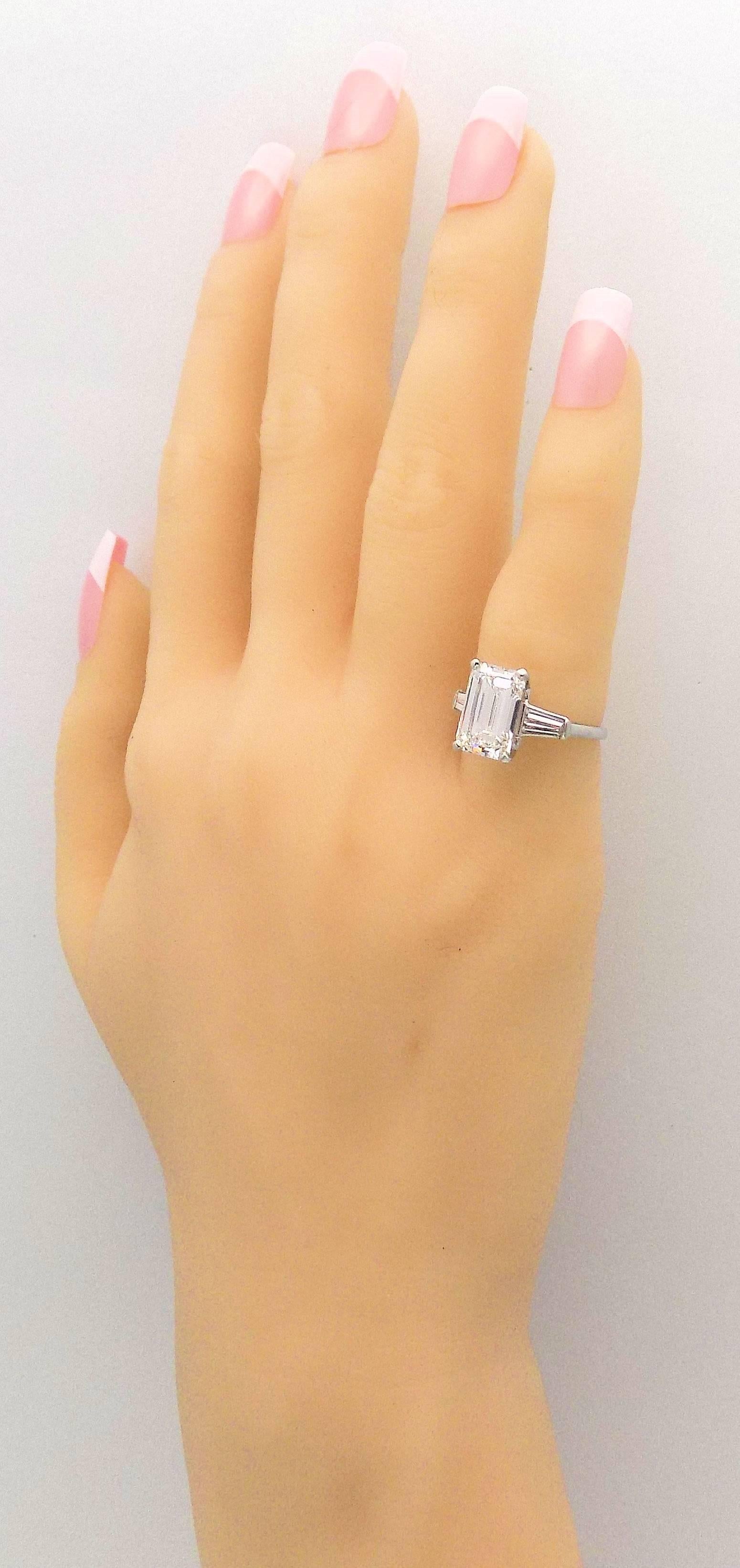 Classic 3.25 Carat Emerald Cut Diamond GIA Certified Engagement Ring For Sale 2