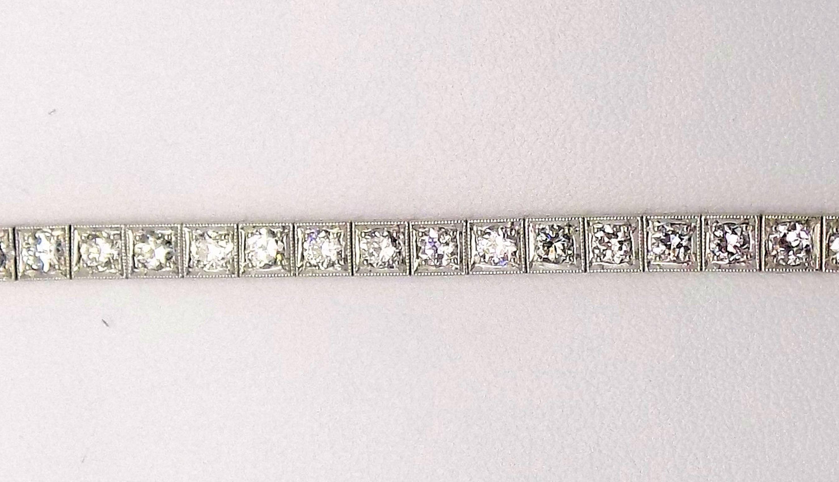 Antique Platinum Line Diamond Bracelet by Marcus and Co. In Good Condition In Dallas, TX