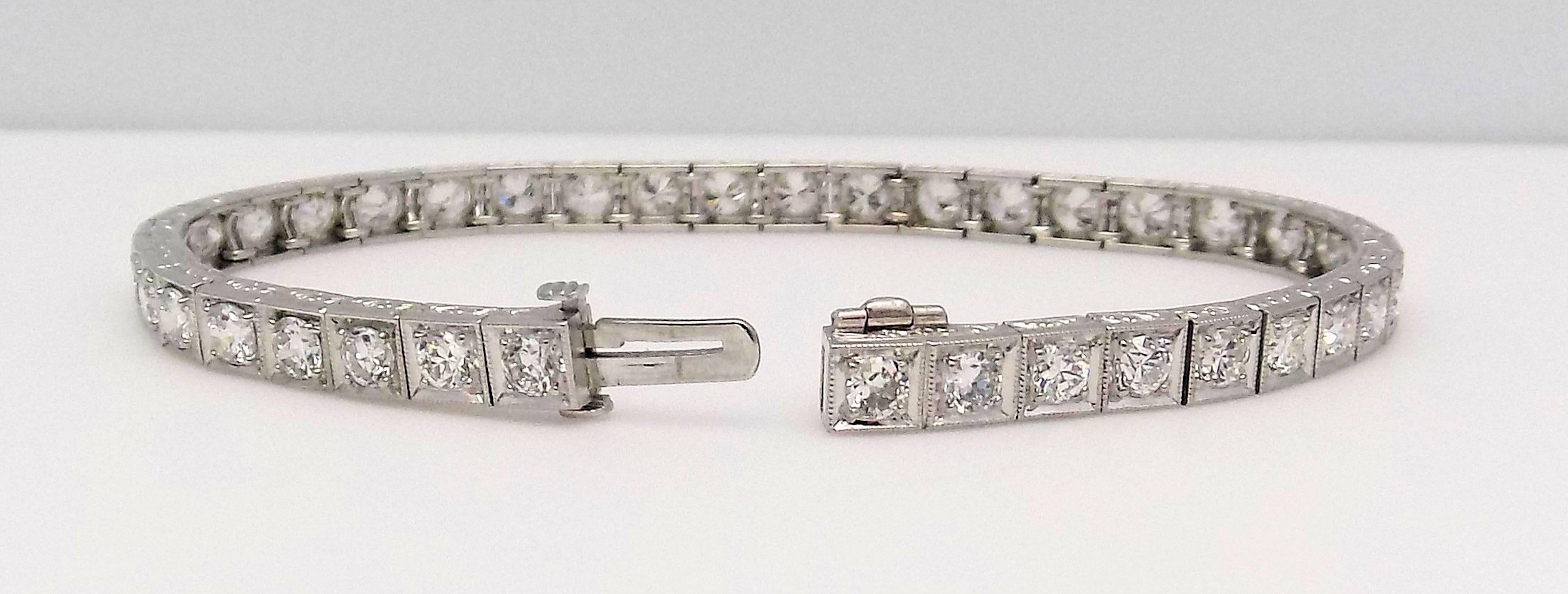 Antique Platinum Line Diamond Bracelet by Marcus and Co. 2