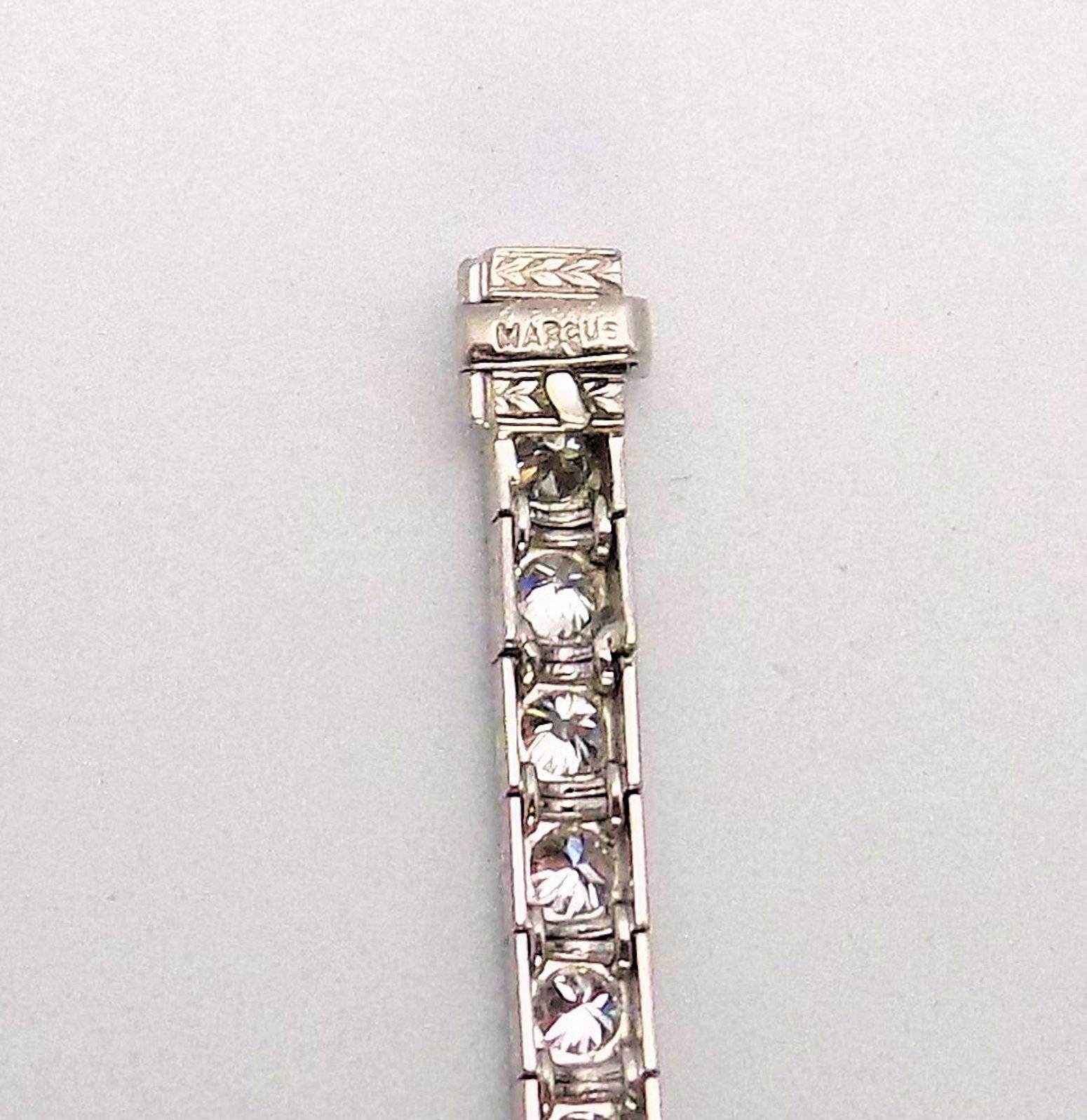 Antique Platinum Line Diamond Bracelet by Marcus and Co. 4