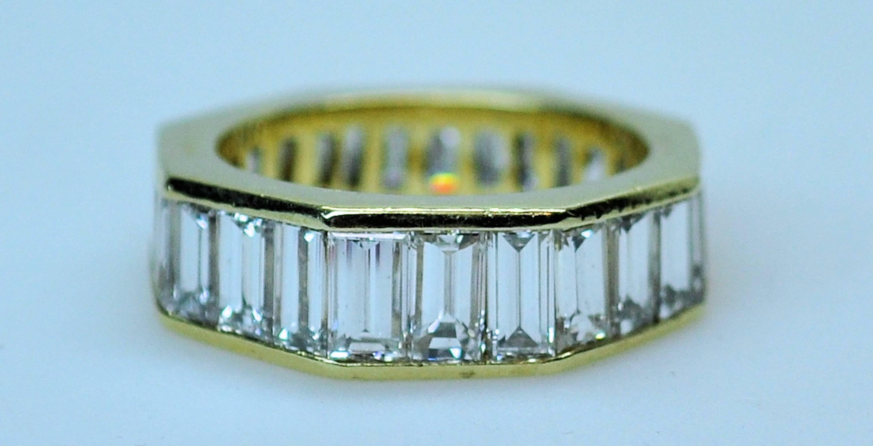 GIA Emerald Cut 4.09 Carat Diamond Baguette Diamond Wedding Band Insert Ring For Sale 1
