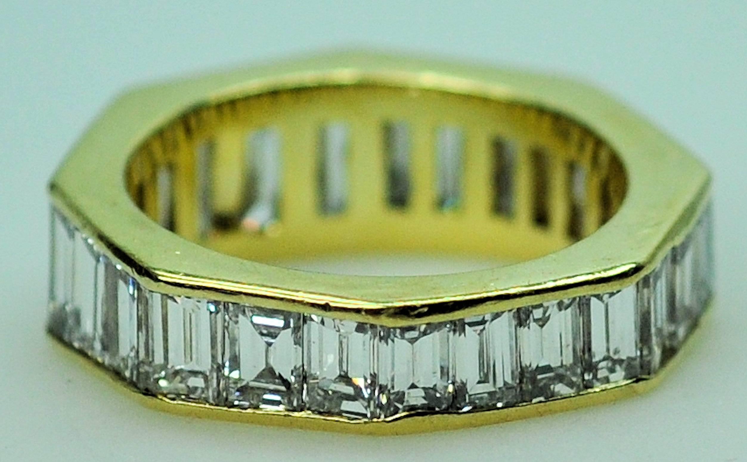 GIA Emerald Cut 4.09 Carat Diamond Baguette Diamond Wedding Band Insert Ring For Sale 2