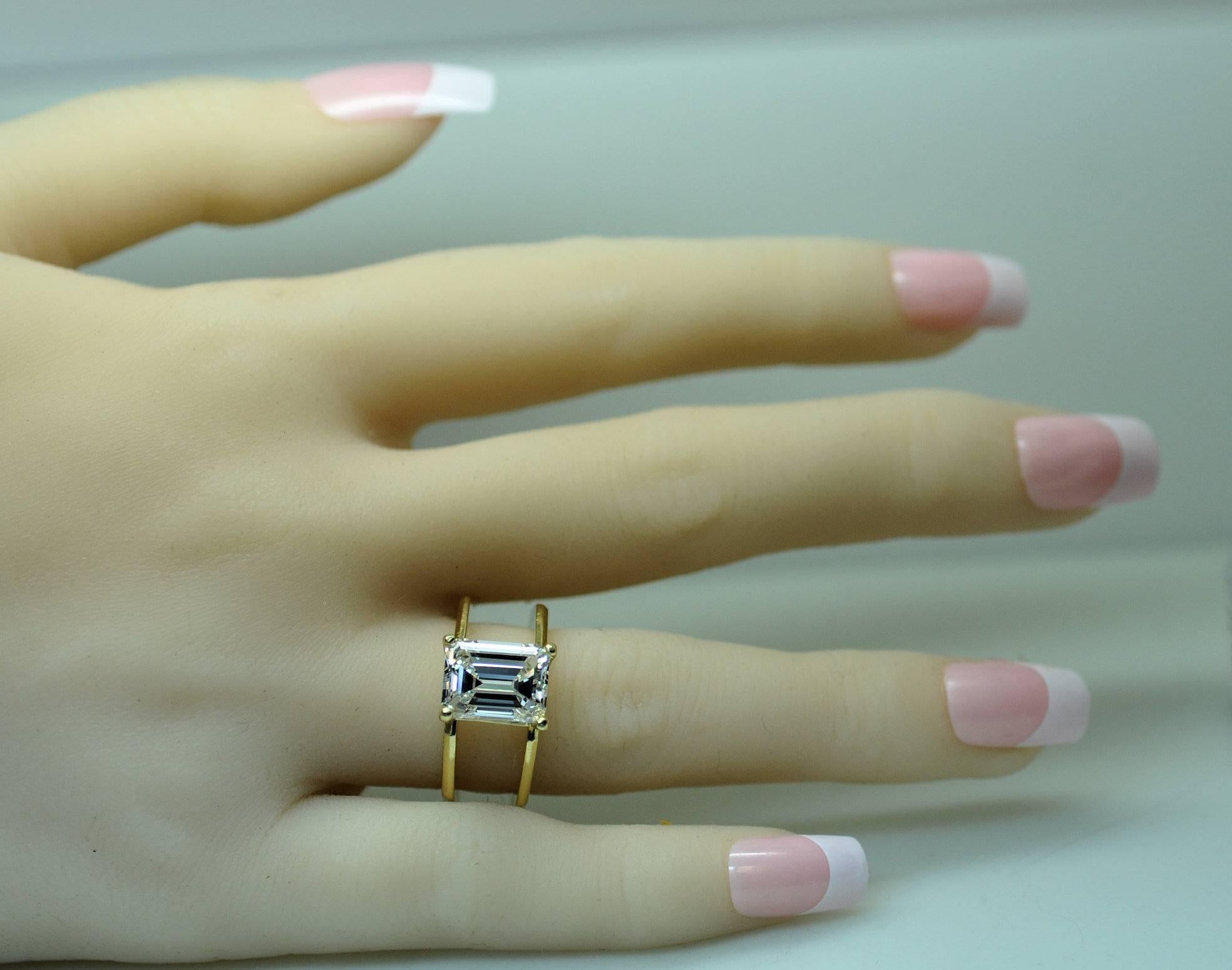 GIA Emerald Cut 4.09 Carat Diamond Baguette Diamond Wedding Band Insert Ring For Sale 3