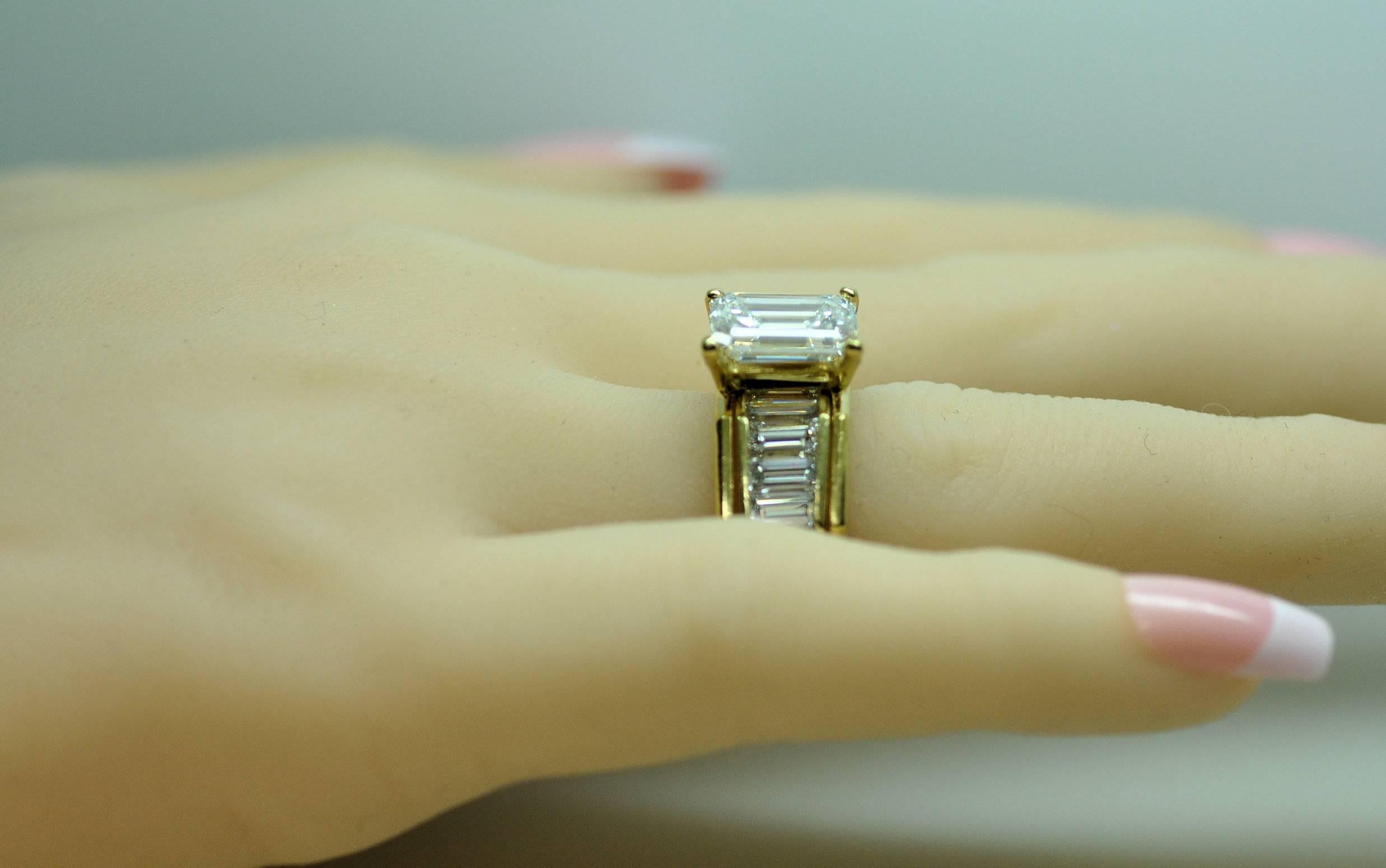 GIA Emerald Cut 4.09 Carat Diamond Baguette Diamond Wedding Band Insert Ring For Sale 5