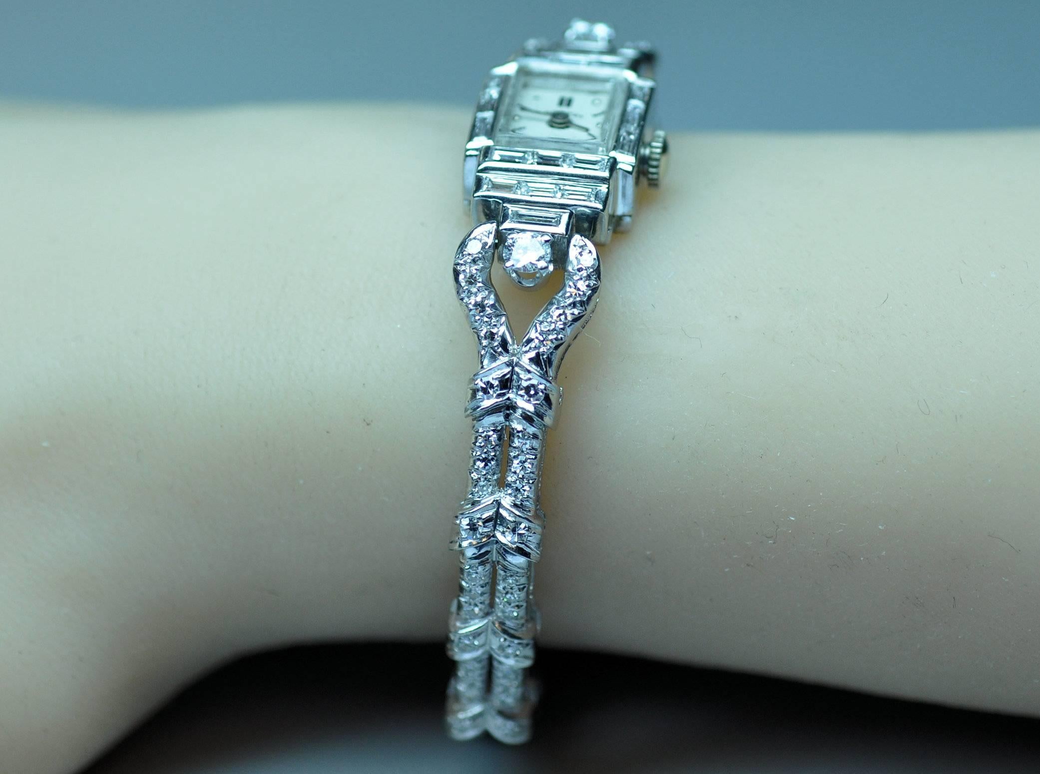 Oscar Heyman Hamilton Platinum Diamond Quartz Wristwatch In Excellent Condition For Sale In Dallas, TX