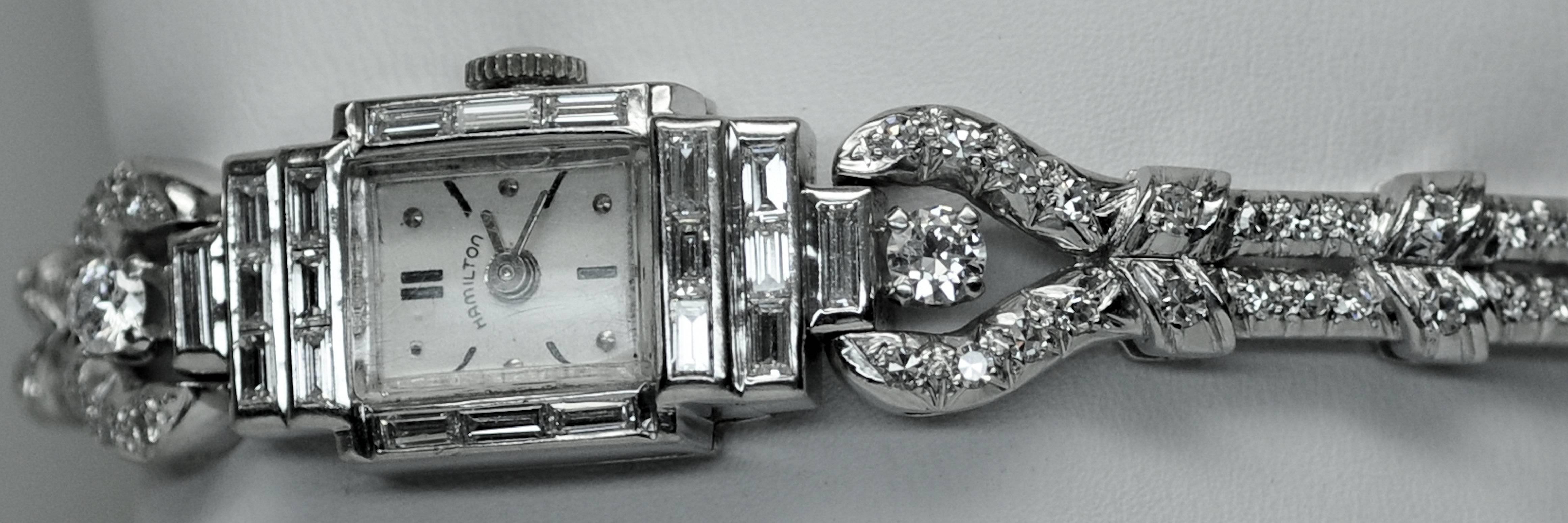Retro Oscar Heyman Hamilton Platinum Diamond Quartz Wristwatch For Sale
