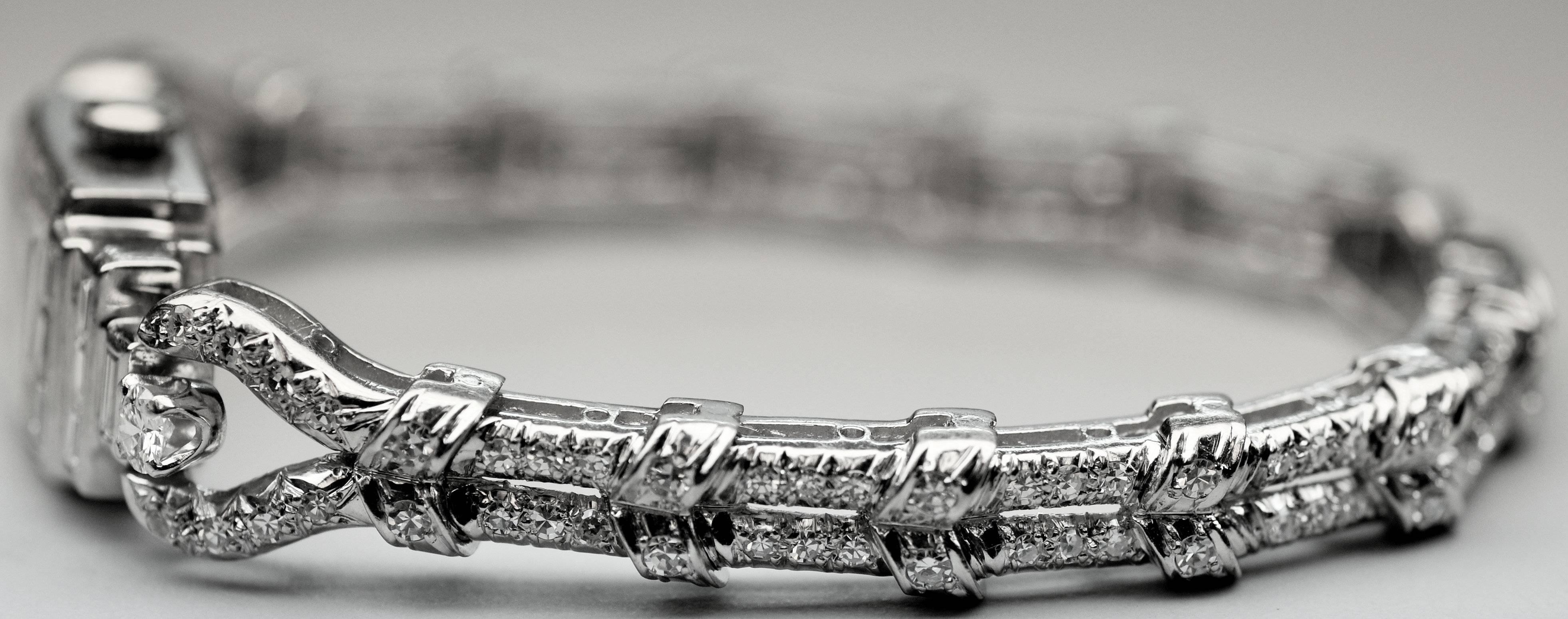 Women's Oscar Heyman Hamilton Platinum Diamond Quartz Wristwatch For Sale