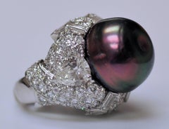 David Webb Black Pearl Diamond Platinum Ring