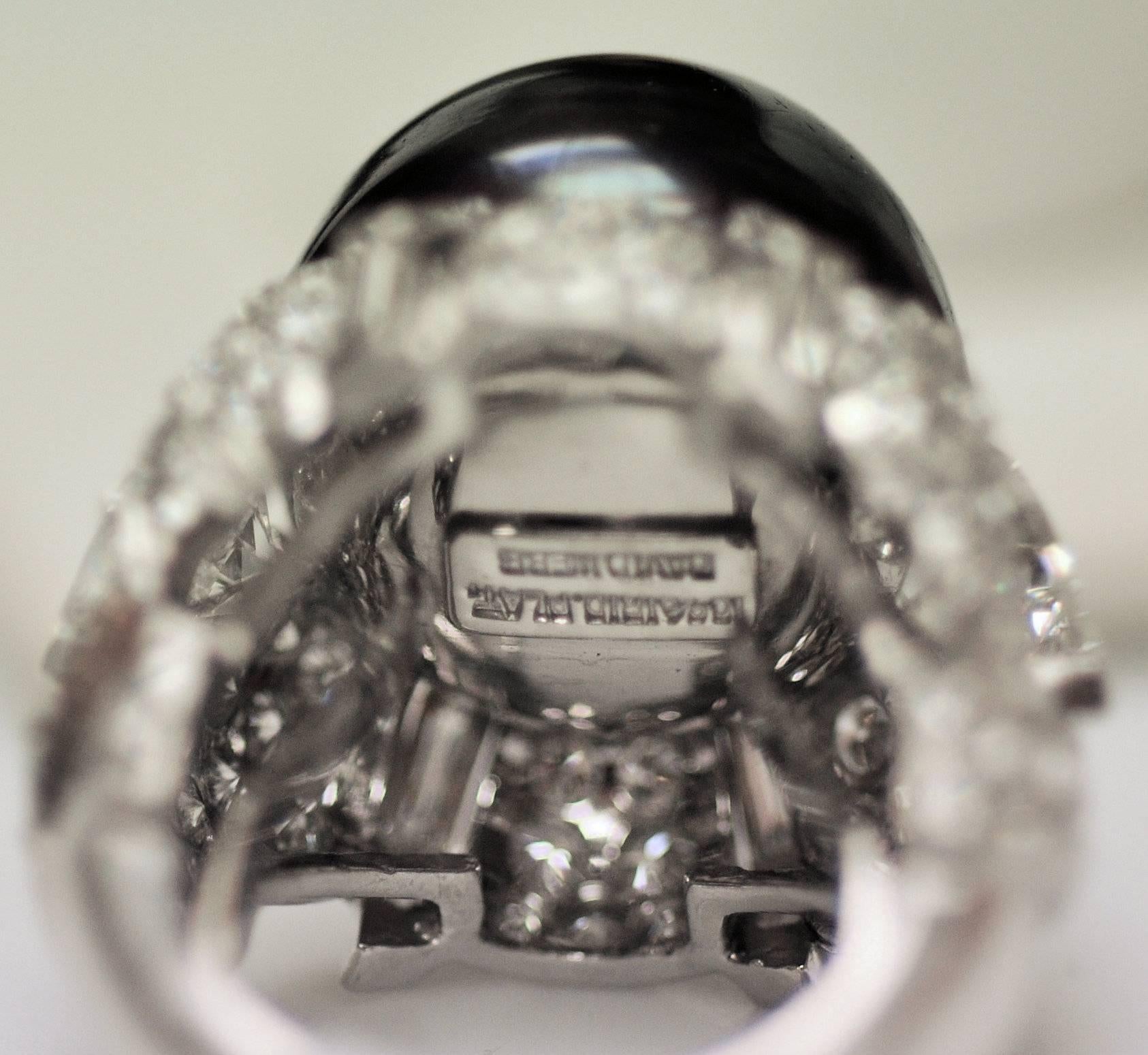 David Webb Black Pearl Diamond Platinum Ring For Sale 1