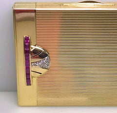 Art Deco Tiffany Gold and Platinum Ruby and Diamond Compact with Leather Sleeve