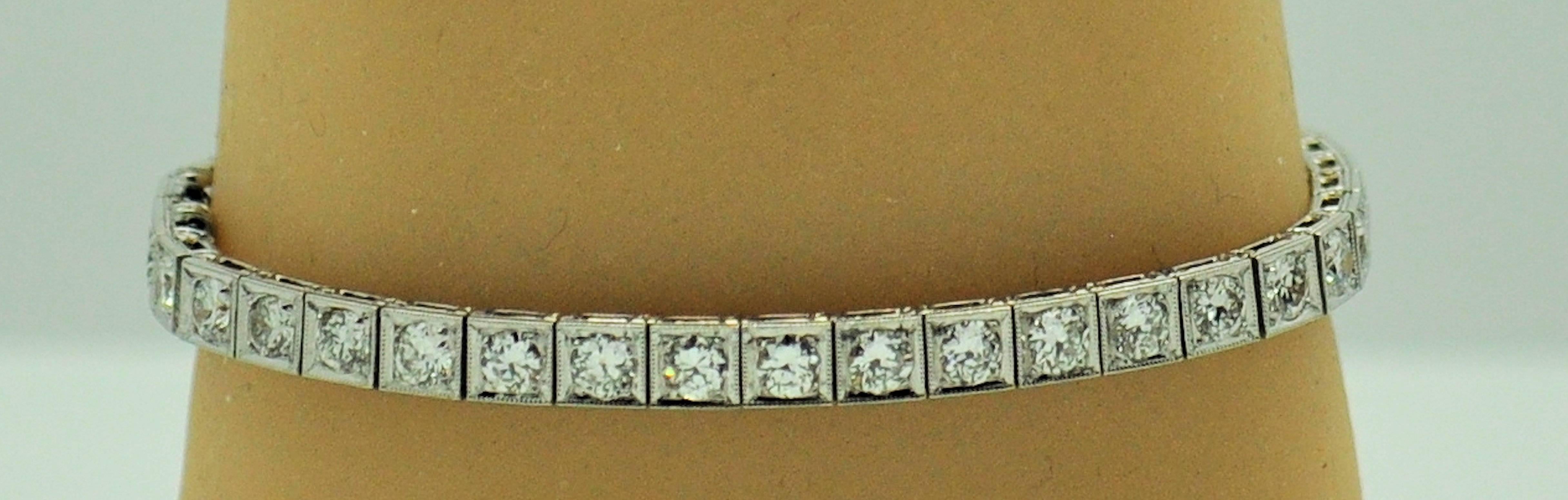 Long Diamond Art Deco Platinum Line Bracelet 5