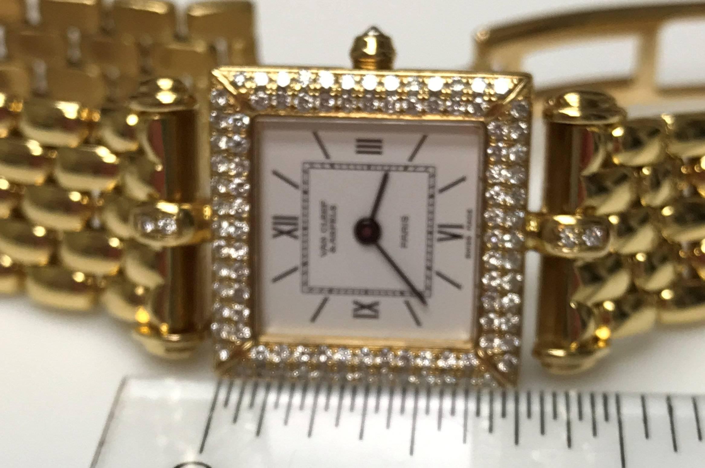 Van Cleef & Arpels Ladies Yellow Gold Diamond Classique Quartz Wristwatch In Excellent Condition For Sale In Dallas, TX
