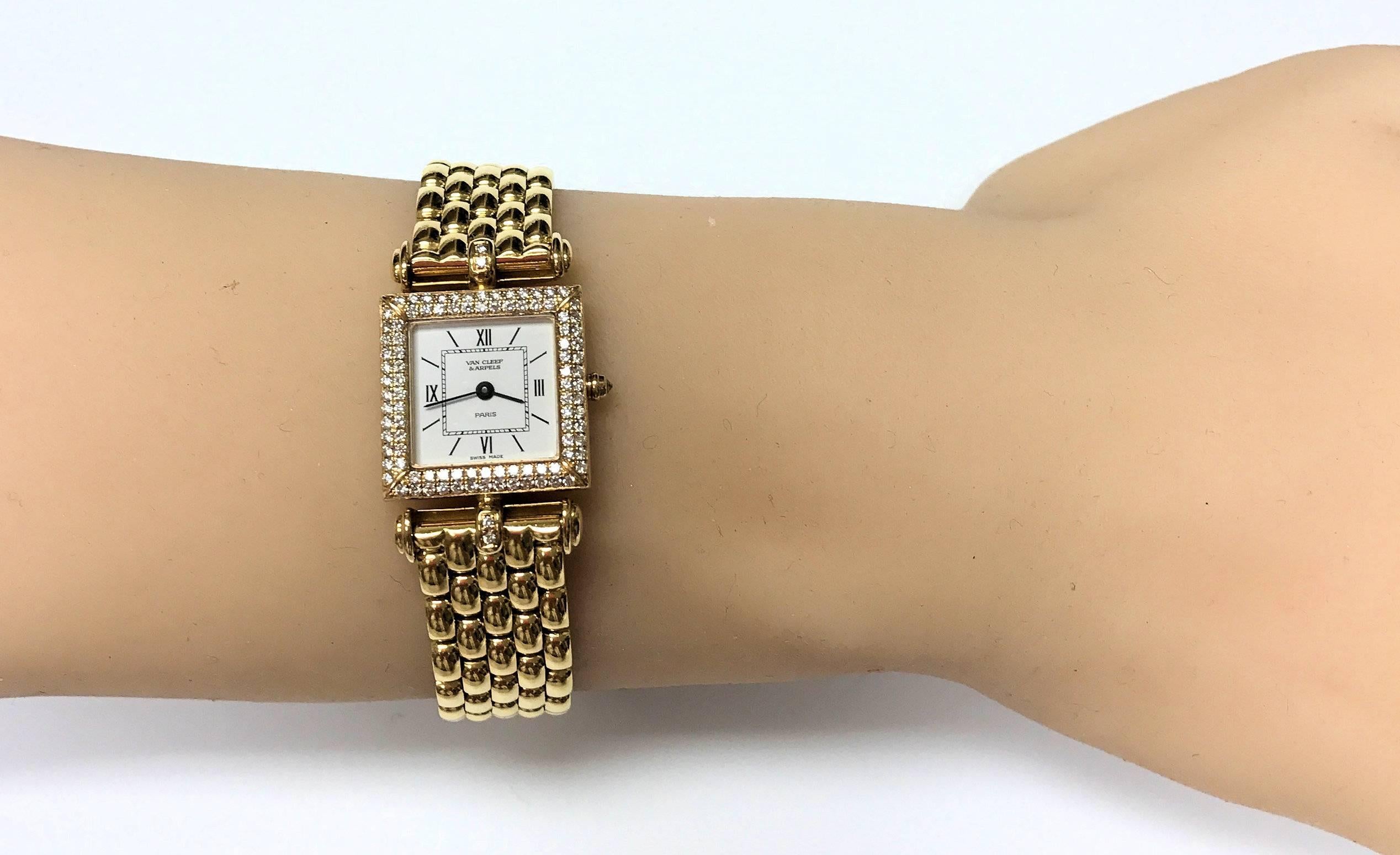 Van Cleef & Arpels Ladies Yellow Gold Diamond Classique Quartz Wristwatch For Sale 2