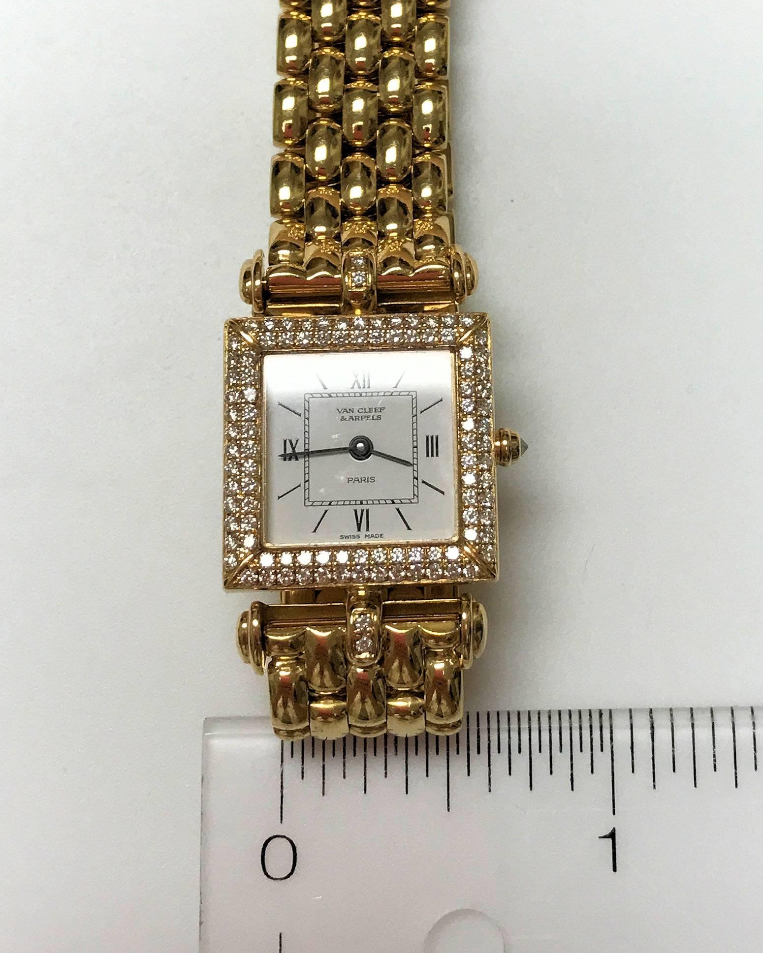 Van Cleef & Arpels Ladies Yellow Gold Diamond Classique Quartz Wristwatch For Sale 3