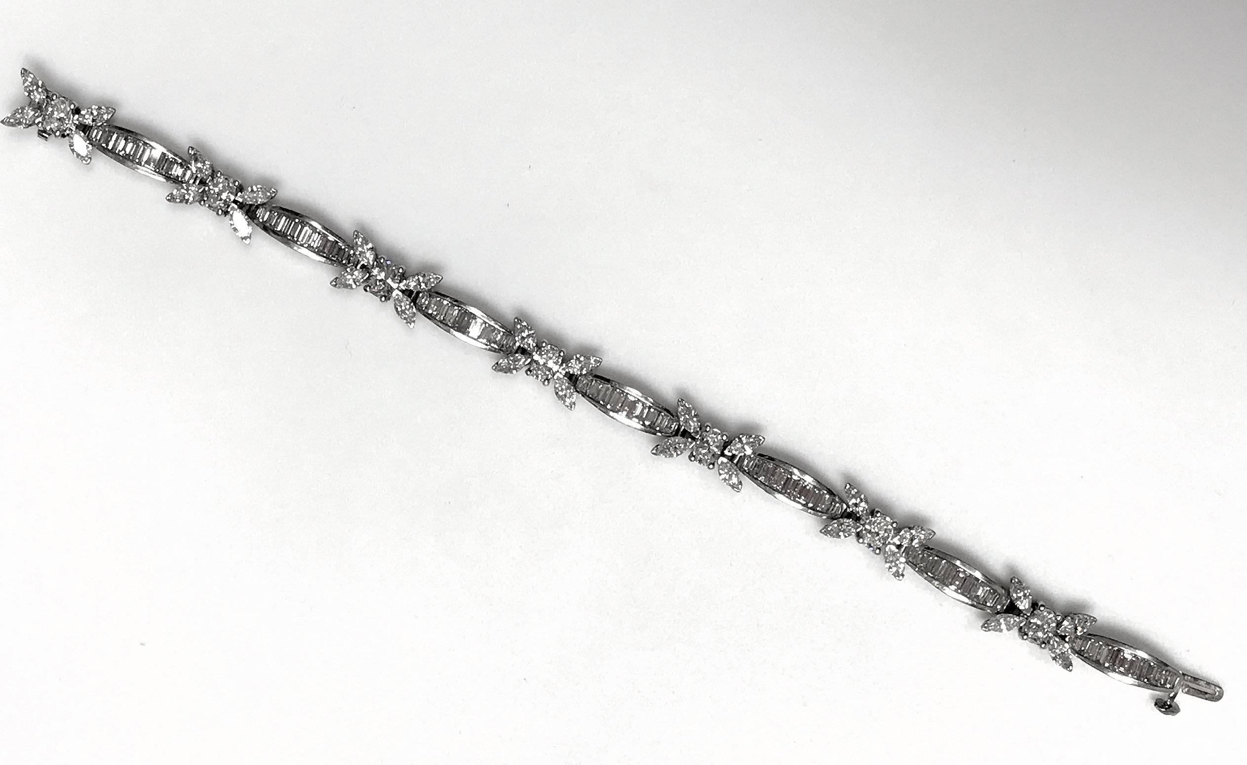 Women's Elegant Platinum Diamond Bracelet, Marquis, Oval and Baguette over 12 Carat