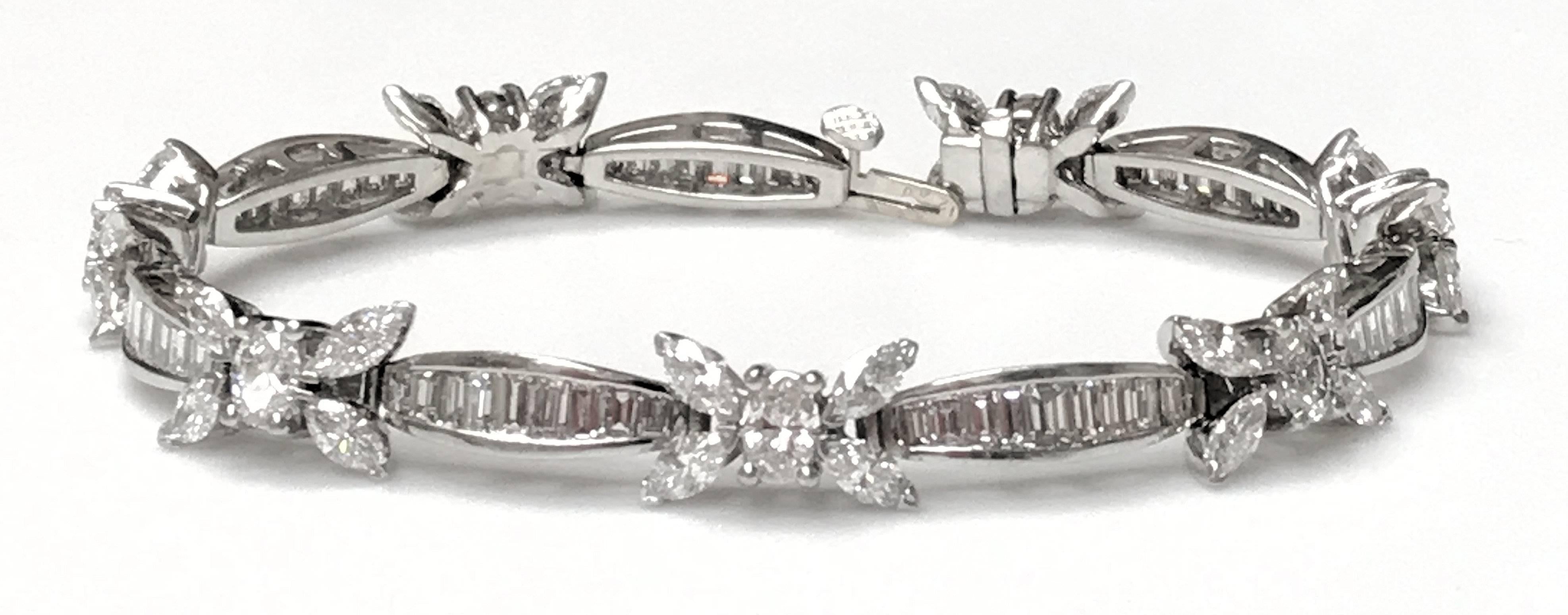 Elegant Platinum Diamond Bracelet, Marquis, Oval and Baguette over 12 Carat 2