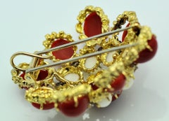 18 Karat Gold, Coral and Diamond Brooch-Pendant