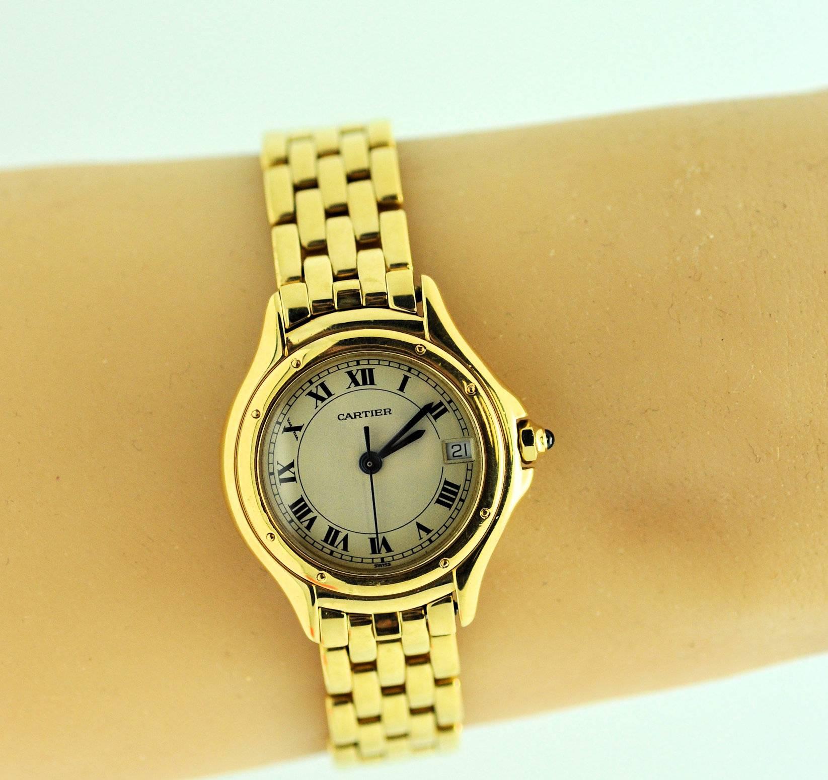 Women's Cartier Ladies Yellow Gold Cougar Quartz Wristwatch For Sale