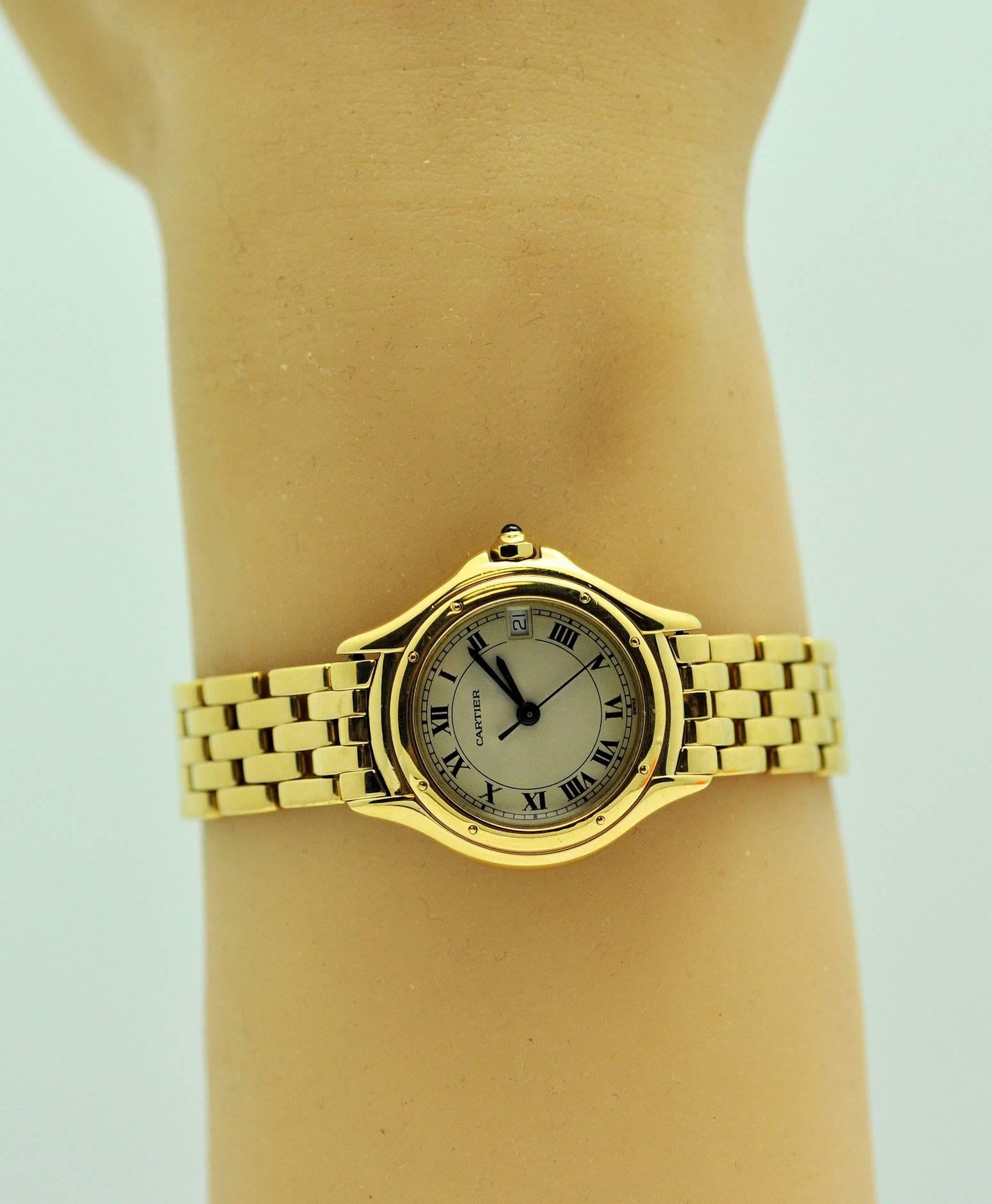 Cartier Ladies Yellow Gold Cougar Quartz Wristwatch For Sale 1