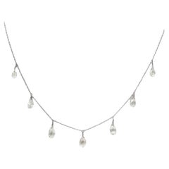 Platinum Drop Necklace with 5.73ct Natural White Diamond Briolettes, 16"