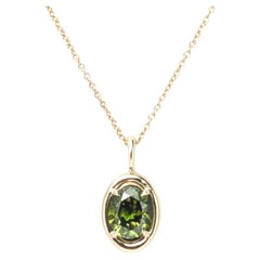 1.11 Carat Natural Green Diamond Oval Solstice Pendant in 14 Karat Yellow Gold