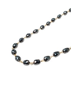 Vintage 18" Natural Black Diamond (33.20ct) Necklace in 14 Karat Yellow Gold