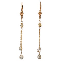 Vintage White Diamond(2.00ct) Briolette Lariat Earrings in 14 Karat Yellow Gold