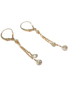 Vintage White Diamond(2.00ct) Briolette Lariat Earrings in 14 Karat Yellow Gold