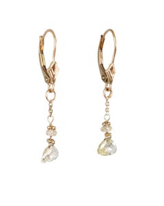 Vintage Natural White Diamond Briolette (1.70 CT) Earrings in 14K Yellow Gold