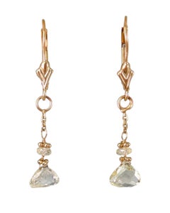 Pendientes vintage con diamantes briolette blancos naturales (1,70 CT) en oro amarillo de 14K