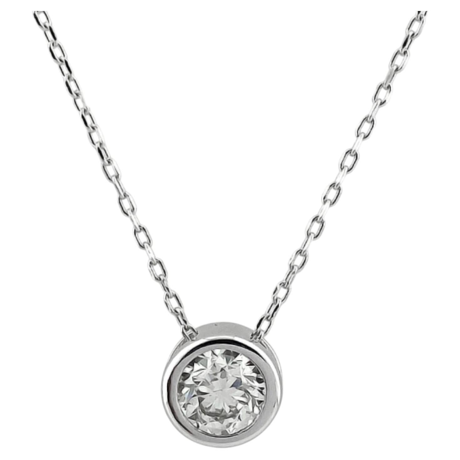 14K White Gold Round Brilliant Diamond Bezel-Set Solitaire Pendant