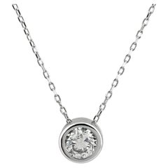 14K White Gold Round Brilliant Diamond Bezel-Set Solitaire Pendant