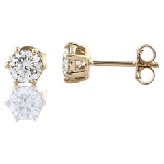 14KT Yellow Gold Round Brilliant Diamond Six-Prong Solitaire Stud Earrings