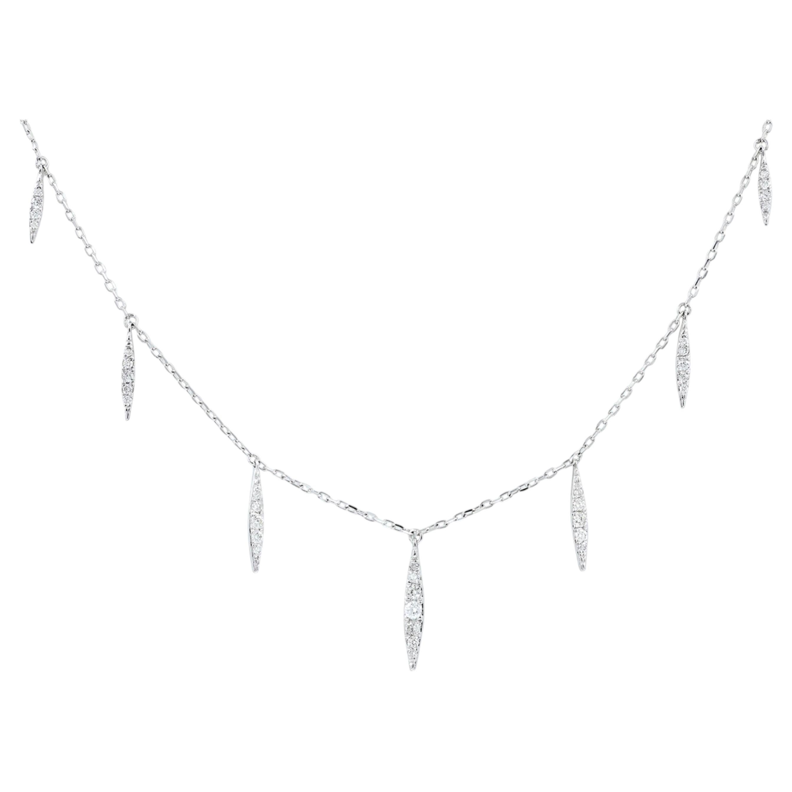14K White Gold Round Diamond Celestial Shimmer Drip Necklace