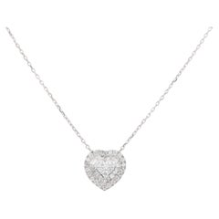 14KT White Gold Baguette and Round Diamond Heart Pendant Necklace