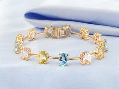 Bracelet tennis en argent sterling 925, or, avec plusieurs pierres précieuses de 26,26 carats, taille ovale