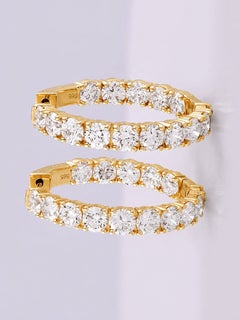 Boucles d'oreilles créoles « Inside-Out » en or jaune 14 carats, serties d'un diamant naturel rond de 10,39 carats